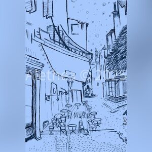 8x12 My Sketch Art Print of Van Goghs ‘Café Terrace at Night’ on canvas